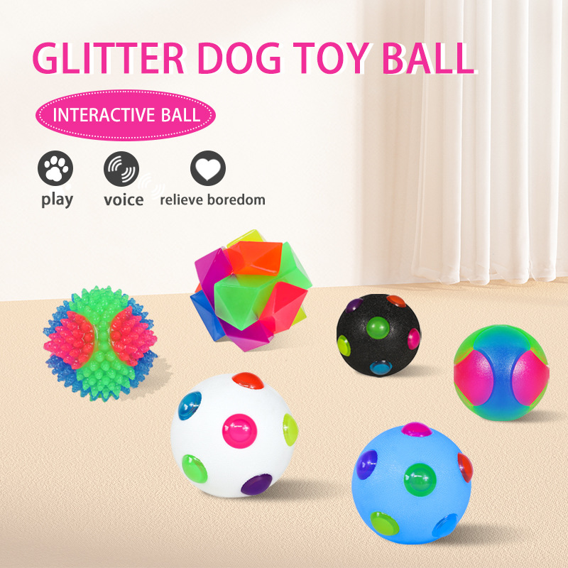 Cross-Border Hot Small Dog Flash Pet Ball Tpr Three-Color Luminous Elastic Ball Training Interactive Throwing Dog Ball