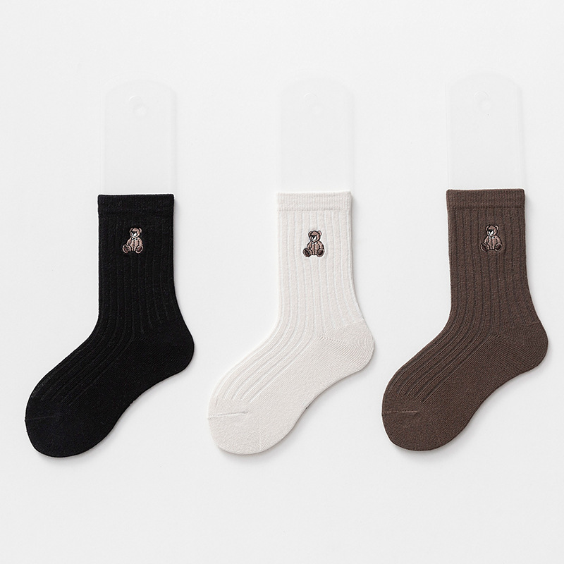 儿童袜子黑白灰韩版条纹学生袜男童女童纯色运动袜棉质中筒袜批发