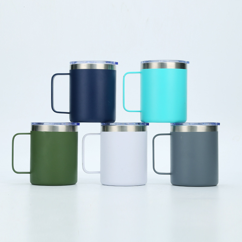 Cross-Border Plastic Spraying 12Oz Stainless Steel Mug Cup Double-Layer Vacuum Cup with Handle Office Gift Cup Wholesale