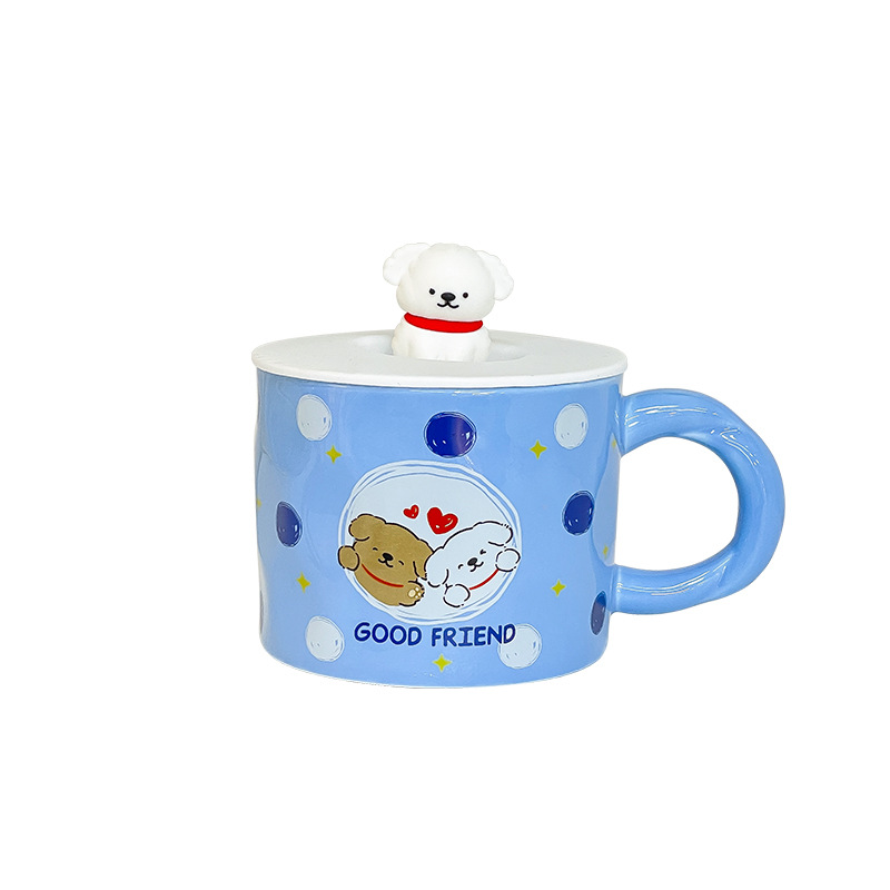 Cartoon Cute Mug Creative Lucky Dog Ceramic Cup with Lid Personality Couple Water Cup Home Breakfast Cup