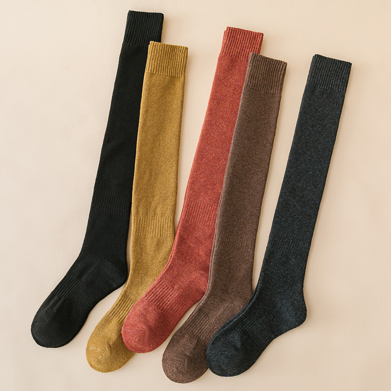 Autumn and Winter New Terry Lengthened Overknee Calf Socks Thick Warm Jk Solid Color Hold-Ups Terry Knee Pad Japanese Style