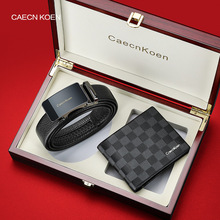 Caecnkoen男士皮带礼盒套装头层钱包+自动扣头层牛皮裤腰带礼盒装
