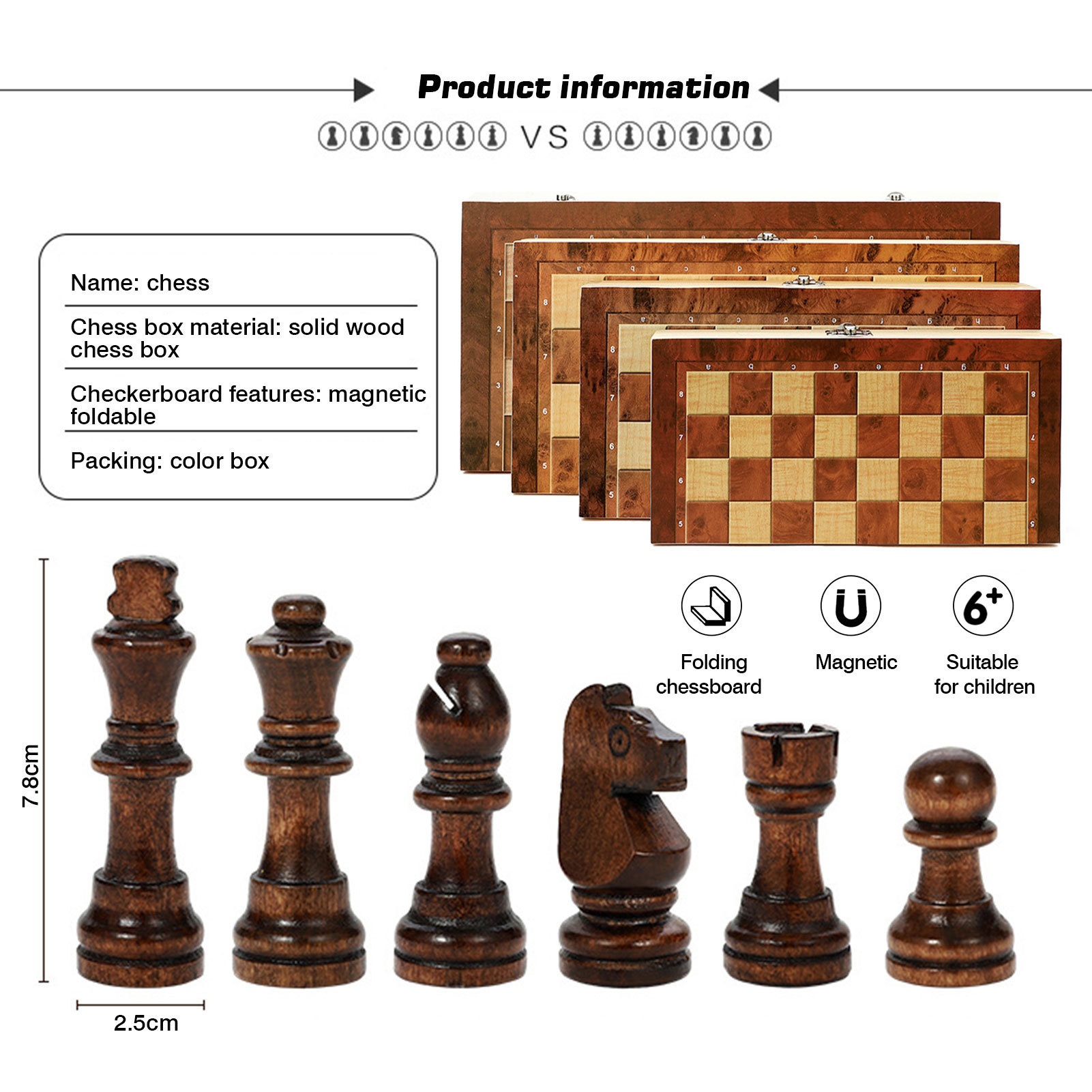 原木漆磁性可折叠木制国际象棋套装 带内垫西洋棋盘赠送两个皇后