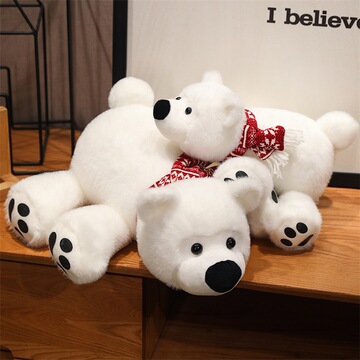 可爱圣诞围巾熊趴趴熊毛绒玩具白色北极熊玩偶孩子安抚抱睡小公仔