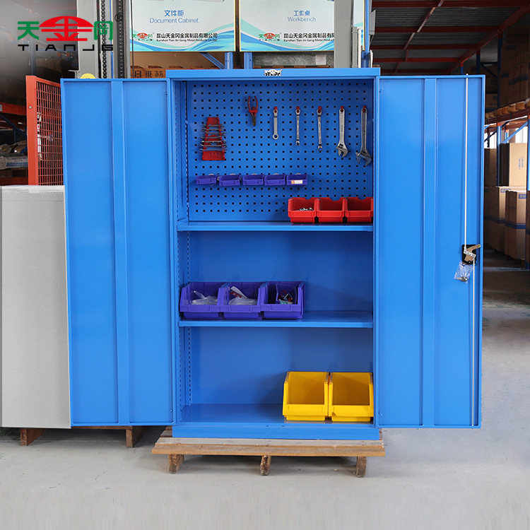 厂家定制重型双开门五金工具柜 车间挂钩置物柜 加厚储物柜