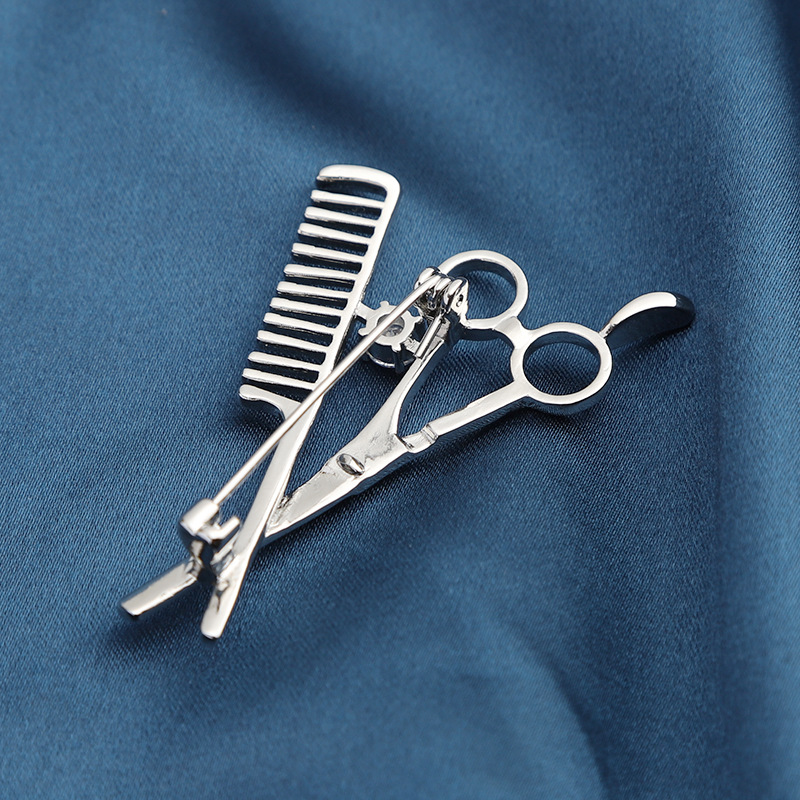 时尚剪刀梳子洗剪吹美发师胸针个性穿搭配饰男女可爱韩版创意饰品-阿