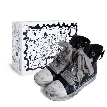 bl白鹿鞋业boom guy爆炸能量潮酷暗黑涂鸦男女情侣中帮休闲鞋