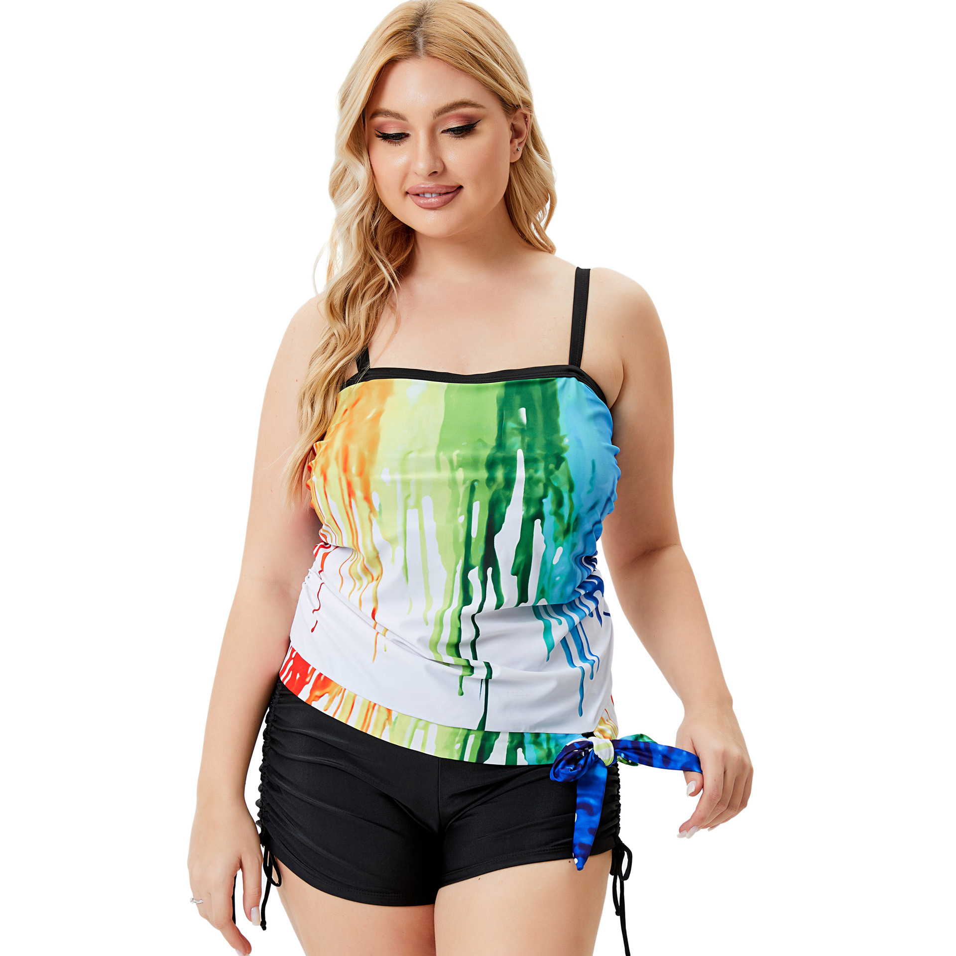 2022女式新款印花泳衣加肥加大码肥婆泳装欧美跨境保守高腰比基尼