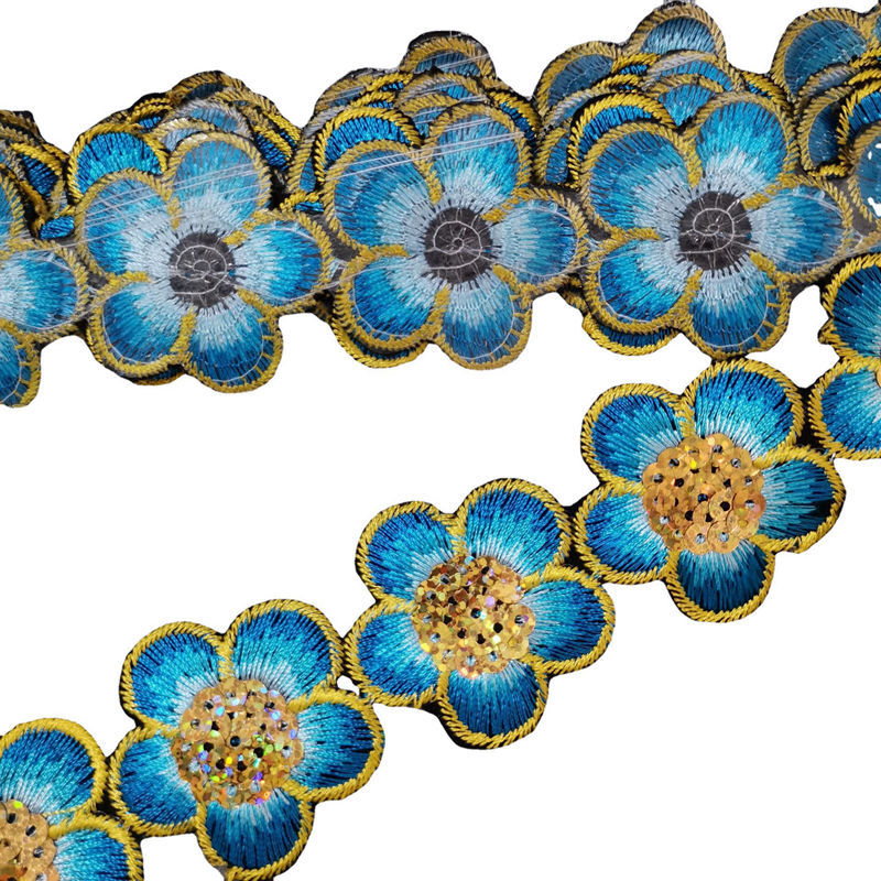 长条熨烫花边 梅花刺绣花边布贴服装辅料装饰服饰长条绣花贴片