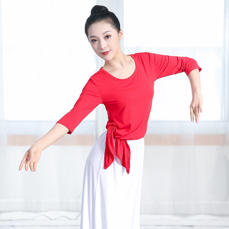 2022跳舞服装女广场舞女上衣长袖新款夏季中老年莫代尔舞蹈练功服