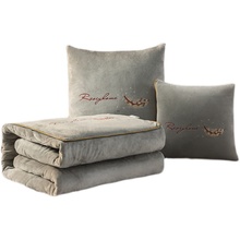 纯色加厚保暖刺绣抱枕被子两用珊瑚绒多功能二合一汽车靠垫枕护金