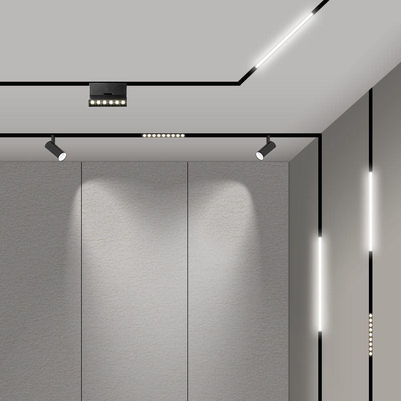 磁吸轨道智能极窄灯嵌入式无主灯客厅照明效果图暗藏灯线形灯领券