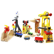 木制轨道吊车吊塔玩具磁性装饰物兼容榉木火车木制轨道儿童玩具