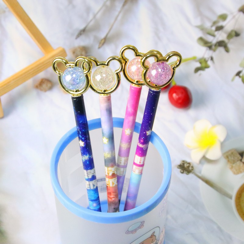 Crystal Bear Cap Drawing Pen Cute Stationery Student Flower Film Gel Pen Good-looking Ball Pen Office Signature Pen Wholesale