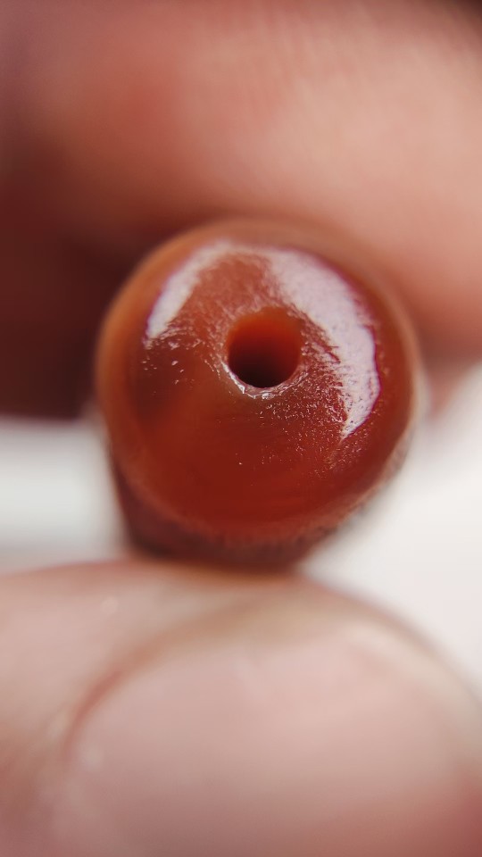 藏区老料朱砂龙鳞纹古法措丝水纹九眼天珠桔皮红肉朱14.6x51.3mma