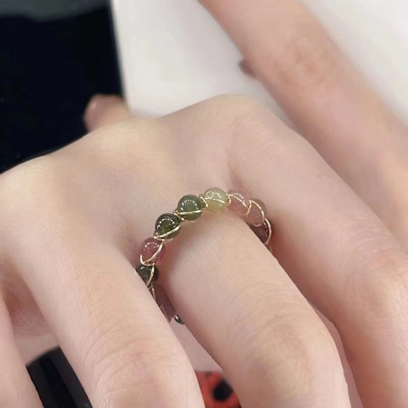 Retro Natural Stone Tourmaline Open Ring Female Light Luxury Minority Design Sense Index Finger Ring Fashion Personality Ring