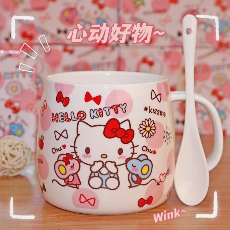 少女心凯蒂猫杯子可爱陶瓷杯女马克杯大容量杯hellokitty水杯