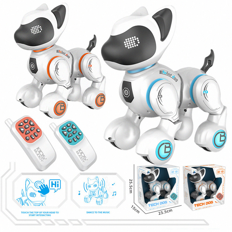 外贸新品编程触摸灯光智能遥控狗电动行走机器狗卡通儿童玩具狗