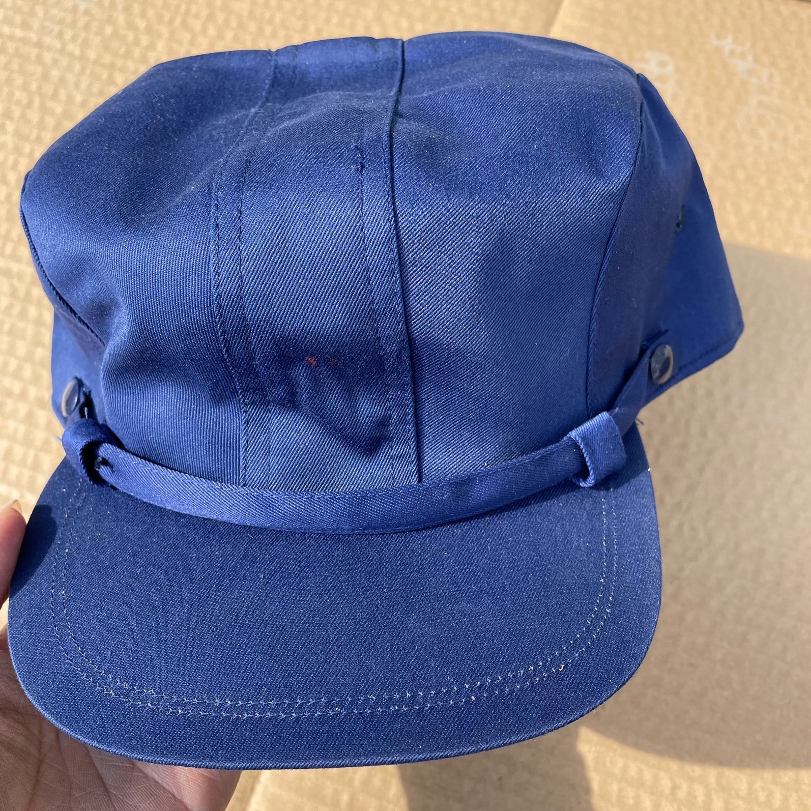 批发87作训帽子 正品老货库存05工作解放帽蓝绿的确良平顶作训帽