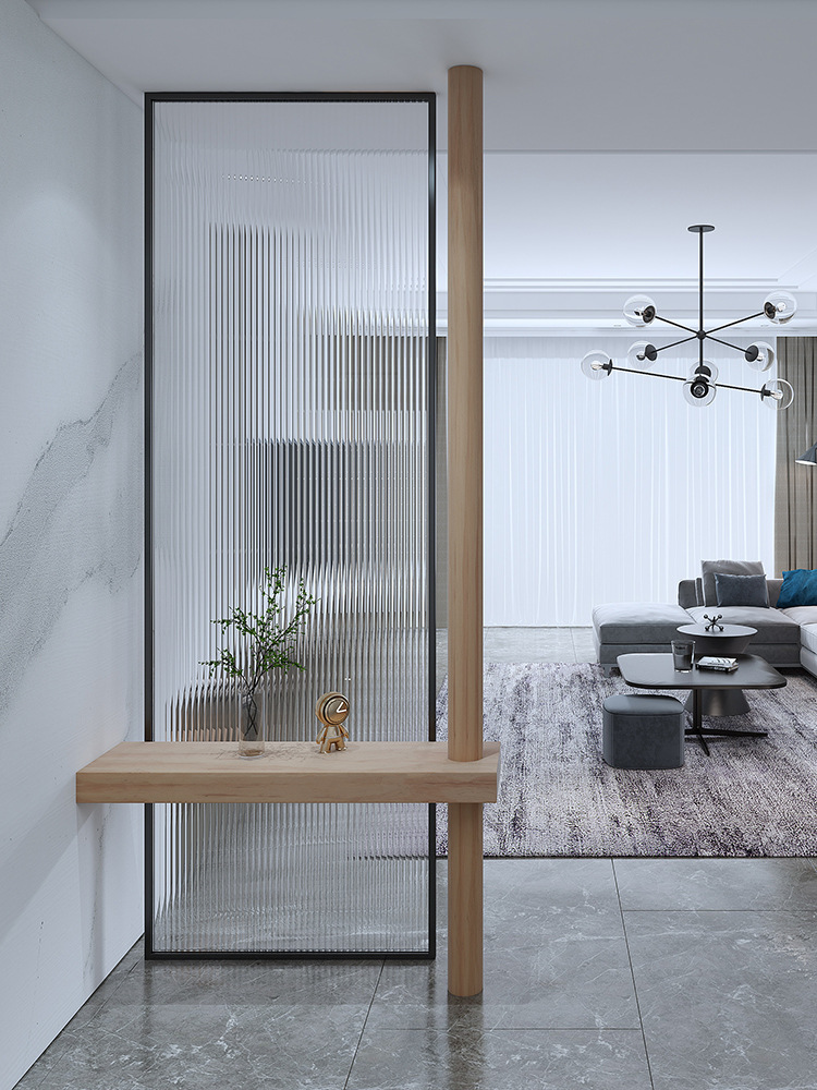 铁艺长虹玻璃屏风隔断墙不锈钢入户玄关座屏北欧现代简约客厅装饰