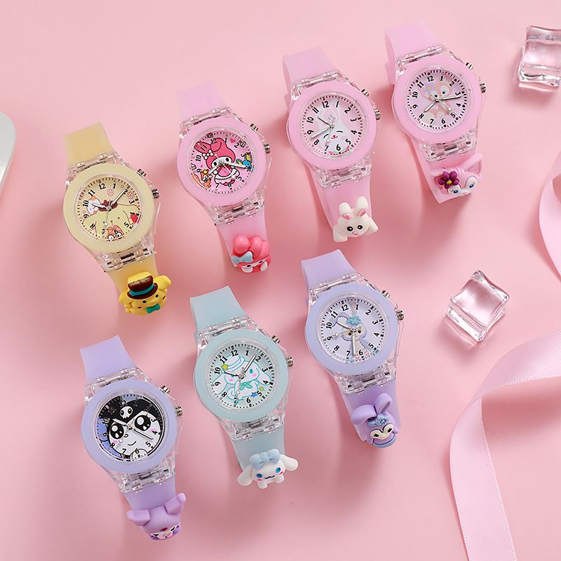 spot soft jelly color children‘s doll watch luminous colorful flash primary and secondary school students cartoon watch factory wholesale