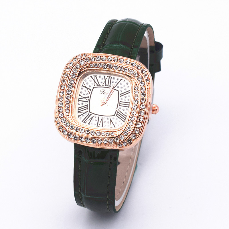爆款时尚热卖方形满钻女士手表石英表简约罗马数字学生腕表一件代