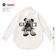 NASA联名小熊设计感外套长袖衬衫男春秋季情侣装日系韩版上衣衬衣