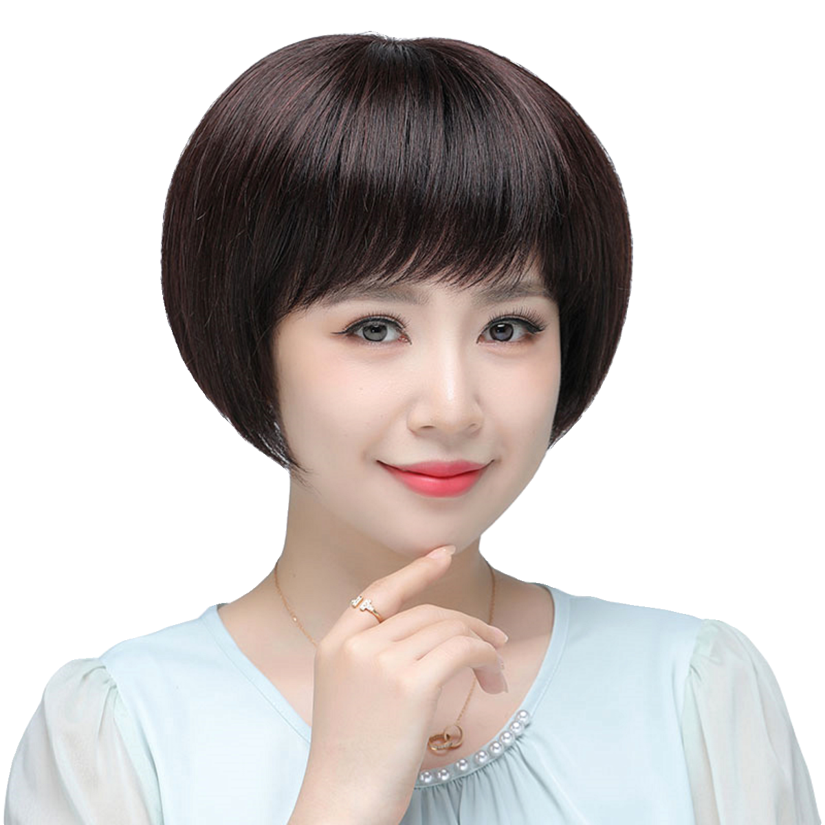 假发套时尚短发波波头圆脸短直发全真人发丝自然碎刘海盖白发新款