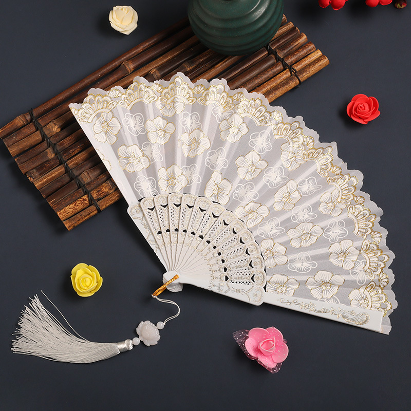 Ancient Style Fan Chinese Style Women's Fan Folding Fan Cherry Blossom Summer Portable Portable Dance Fan Net Red Fan Folding Fan Children