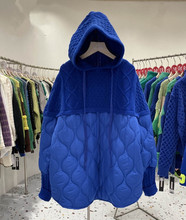 设计感克莱因蓝拼接连帽针织衫女2021冬季新款宽松慵懒风棉服外套