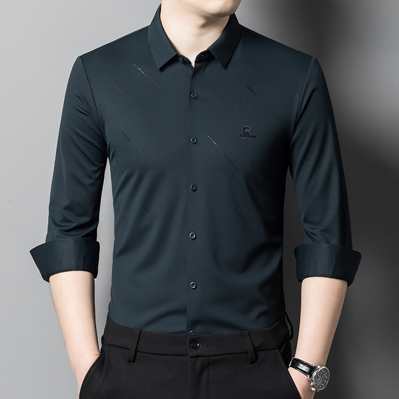 男款中年爸爸装商务透气打底衬衣男士2024春秋新款长袖条纹衬衫男