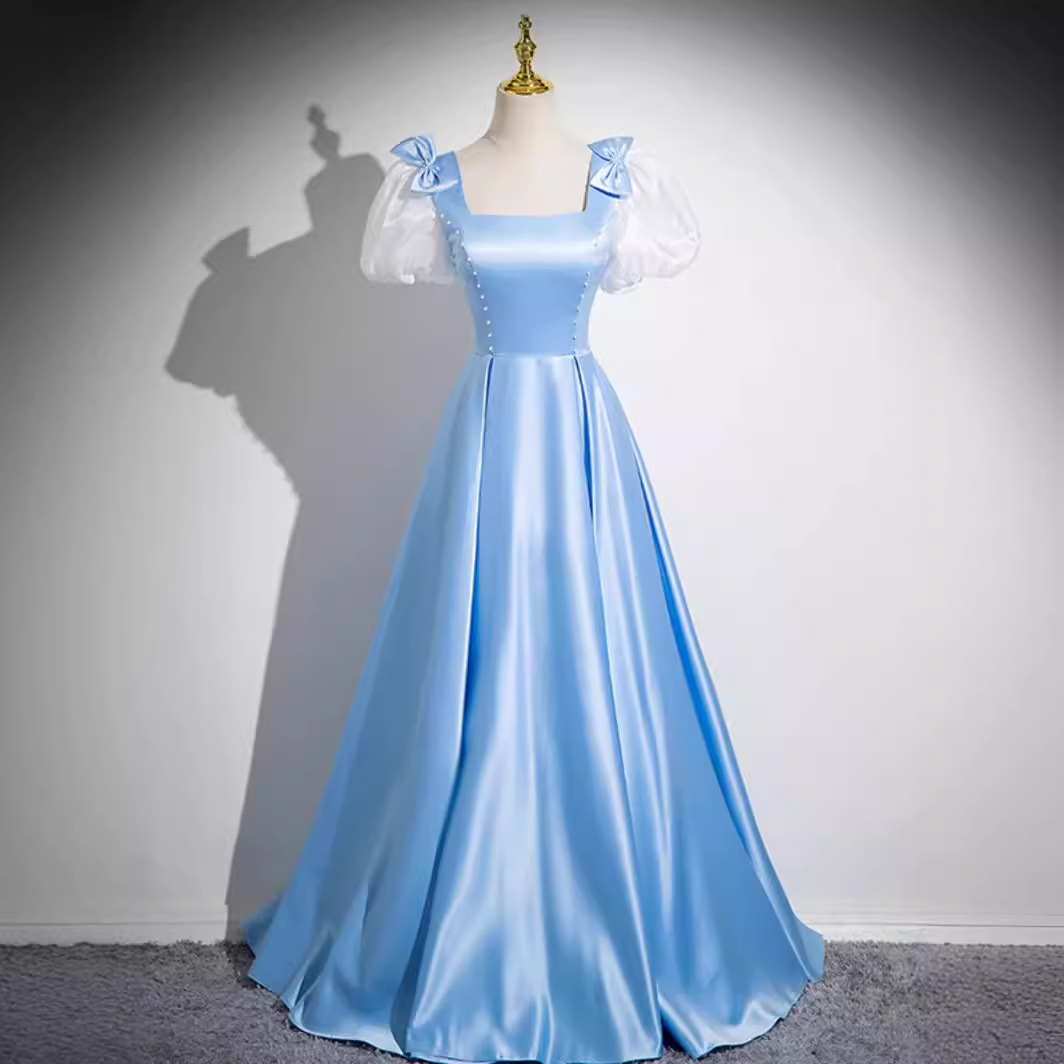 蓝色晚礼服2024新款高端轻奢在逃公主宴会毕业声乐演出艺考主持人