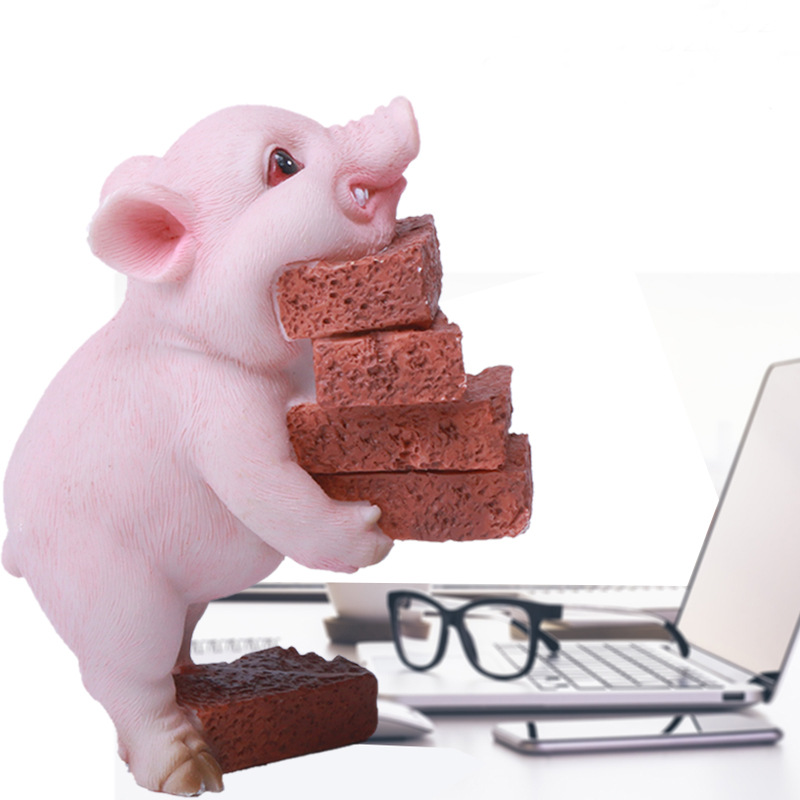 琢之华网红励志小猪搬砖猪拼博猪摆件创意ins礼品家居车载饰品