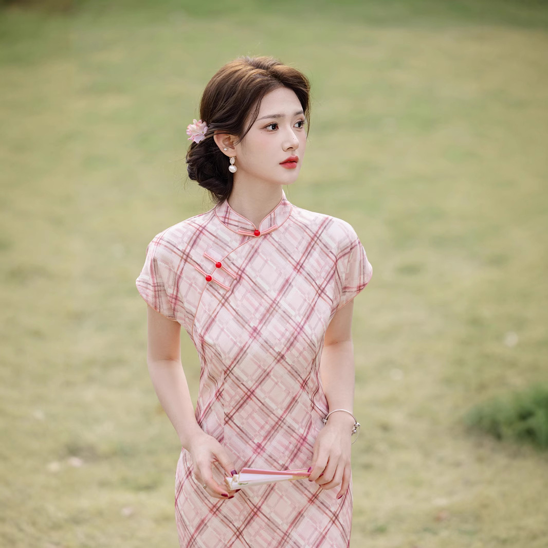 高端新中式绝美旗袍民国风2025新款老上海日常可穿晚礼服格子长裙