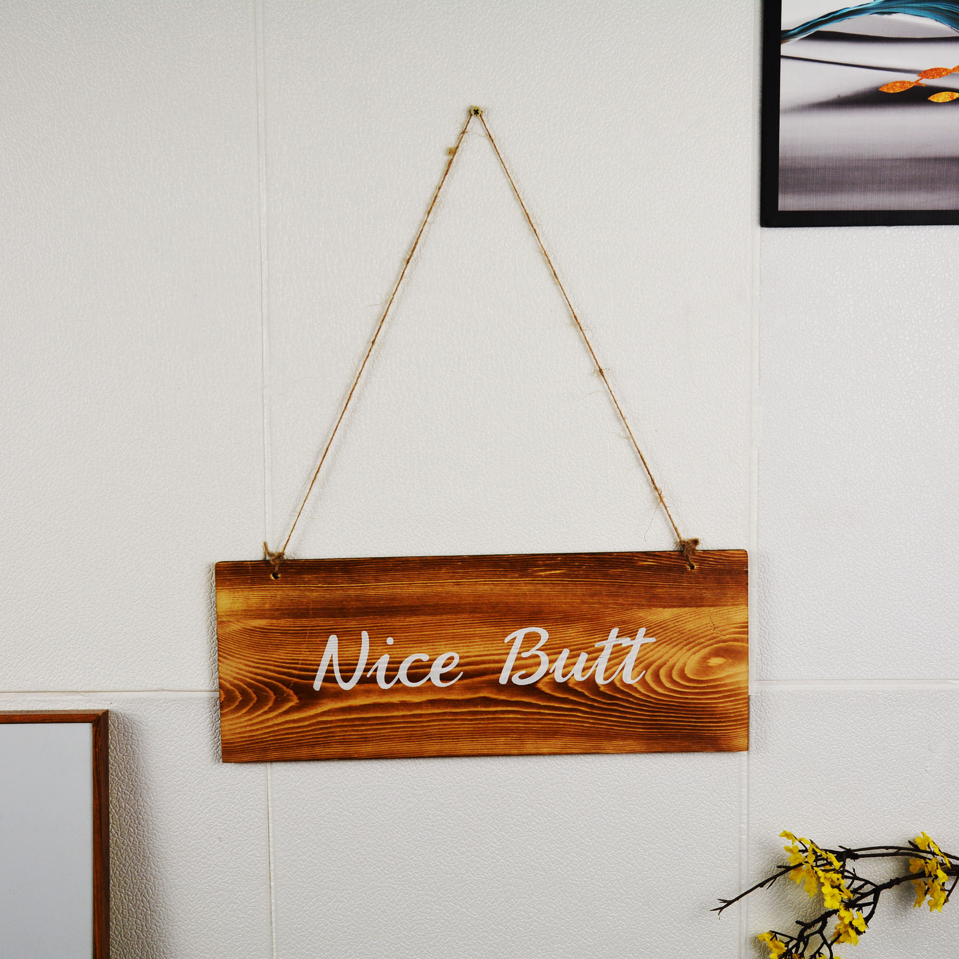 悬挂式客厅麻绳吊牌指示牌木质门店开业招牌门口挂牌logo可定制