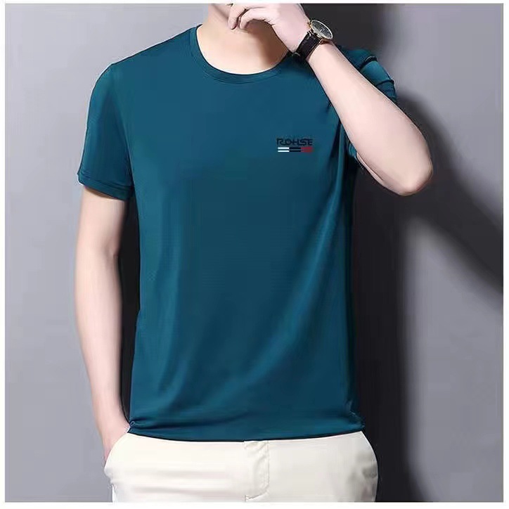 Men's Quick Drying Clothes T-shirt Ice Silk Mesh Quick Drying Clothes Short Sleeve T-shirt Elastic plus Size Young and Middle-Aged New Fashion