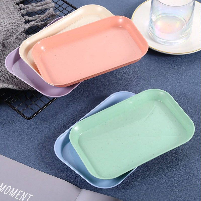 Wheat Straw Rectangular Plate Dish Plastic Meal Plate Simple Tray Household Dinner Plate Fruit Plate in Stock