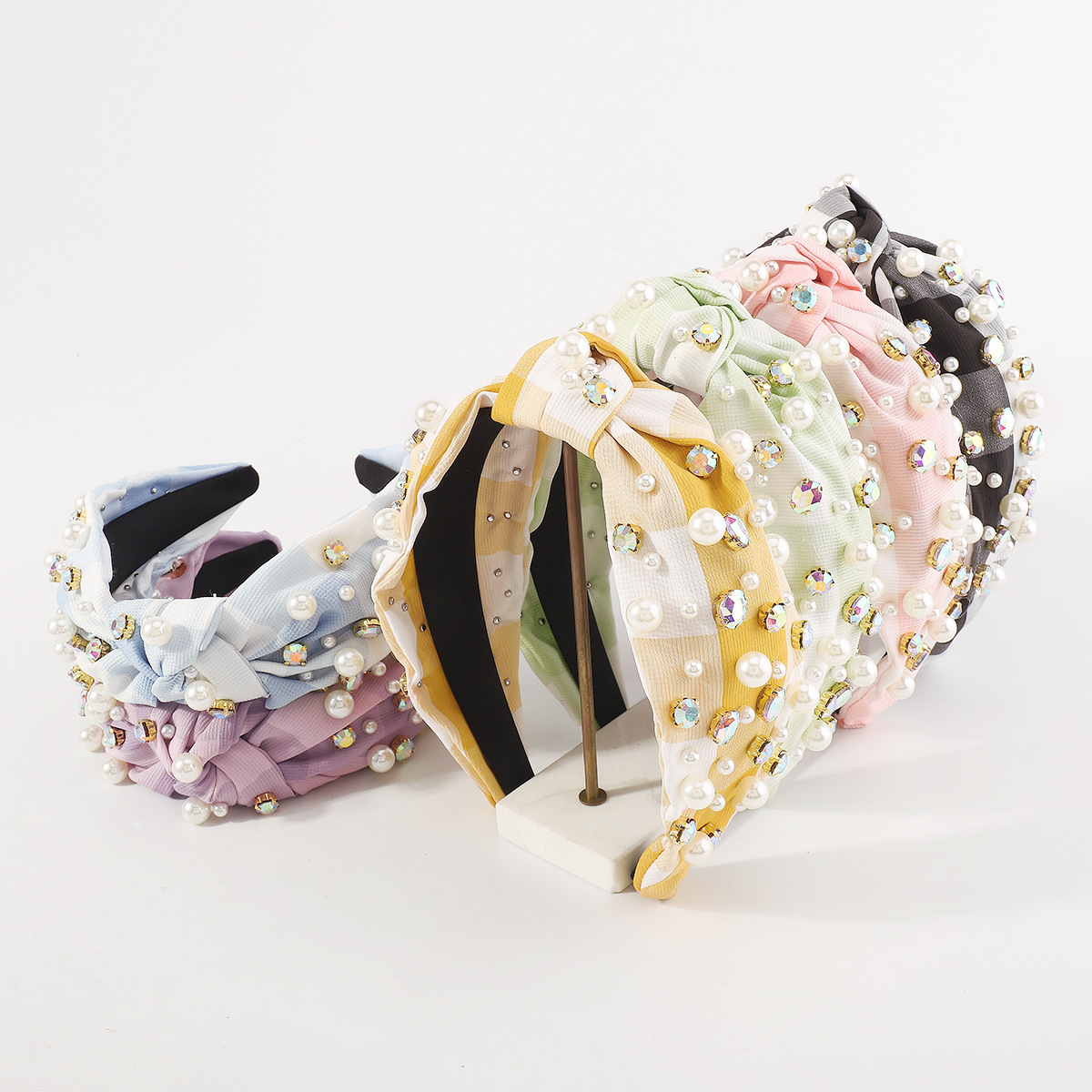 跨境新款布艺宽边头箍小众创意镶钻发箍高级感女复古夏天头饰配饰