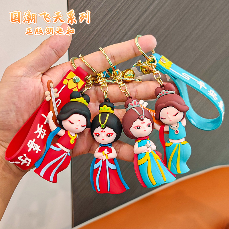 Chinese Style Cartoon Tang Suit Keychain Pendant Doll National Fashion Kweichow Moutai Dunhuang Key Chain Couple Schoolbag Small Ornaments