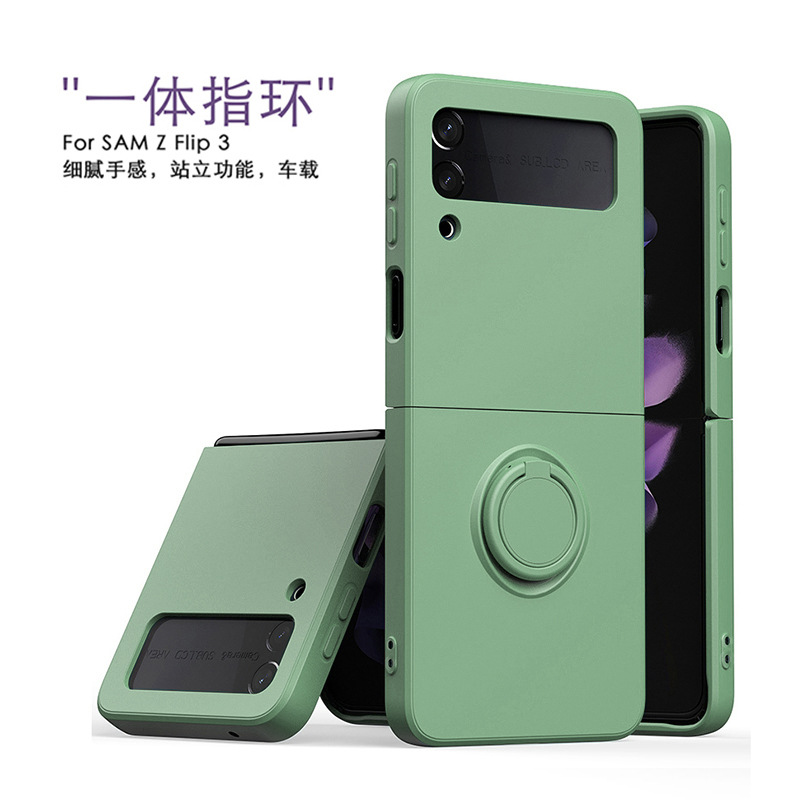 Suitable for Samsung Z Flip3 Foldable Screen Phone Case Ring Bracket Imitation Liquid Silicone Phone Case Z Flip4