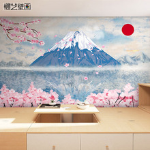 日式风格富士山樱花主题墙纸和风榻榻米居酒屋剧本杀包厢壁纸墙布