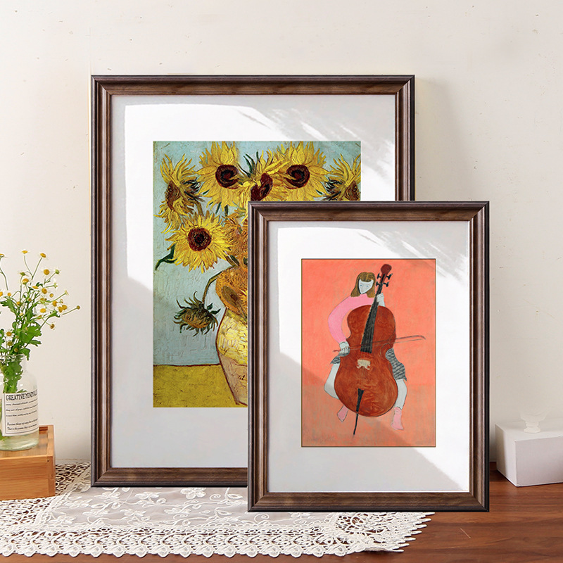 hx美式复古黑胡桃木色大尺寸装裱画框挂墙8开4k相框可16寸24寸