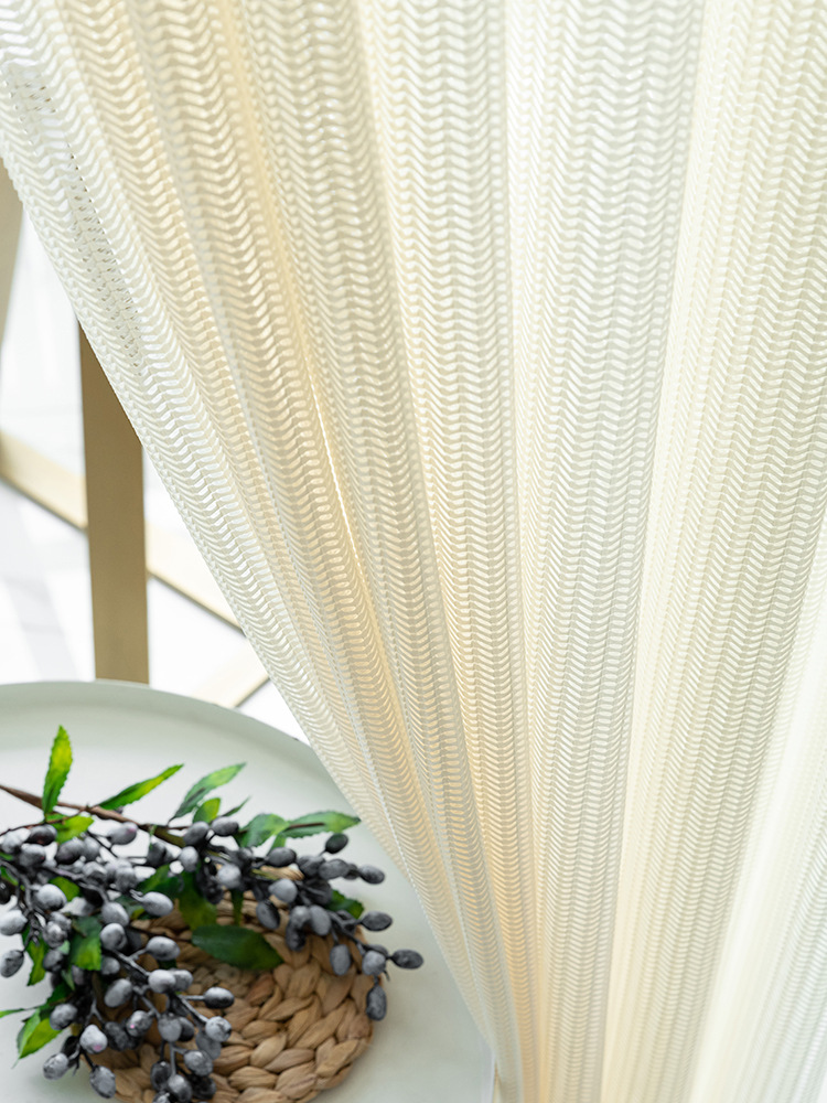 轻奢窗帘鱼骨纱纱帘米色白色窗纱透光不透明遮光白纱客厅飘窗布料