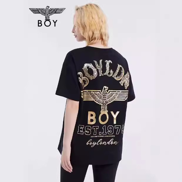 2024夏季boy新款欧美潮牌老鹰翅膀烫金纯棉宽松纯棉短袖男t恤情侣