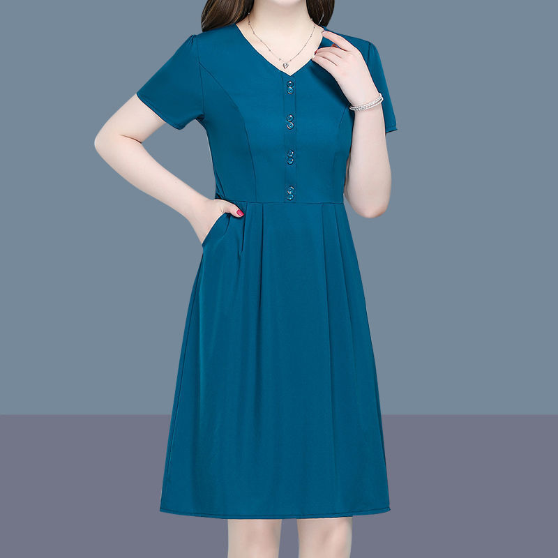 dy中年妈妈连衣裙夏装洋气短袖莫代尔棉时尚50岁中老年人宽松裙