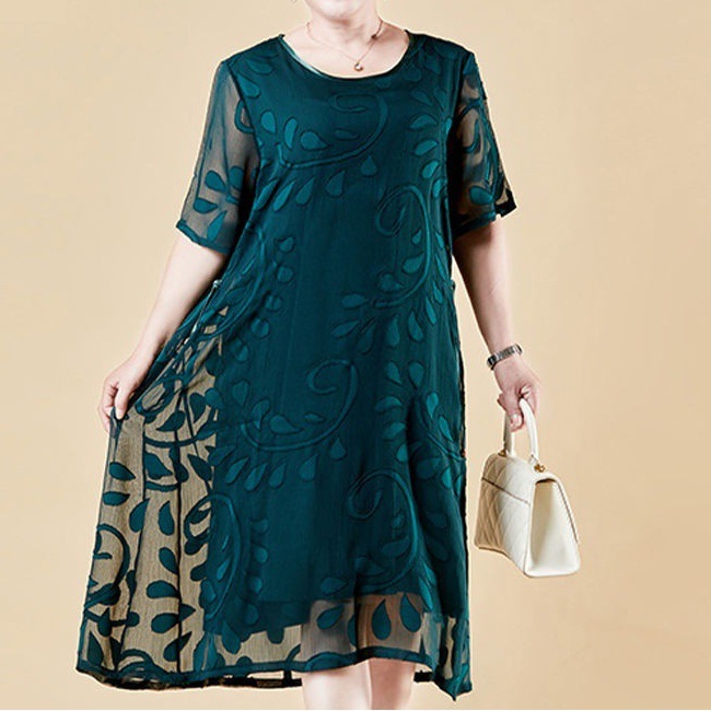 t轁1阔太太大码连衣裙胖妈妈夏装新款加肥加大长裙中老年女60岁20