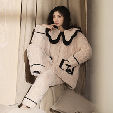 新款睡衣女冬季甜美韩版大码学生三层夹棉保暖珊瑚绒女士家居服