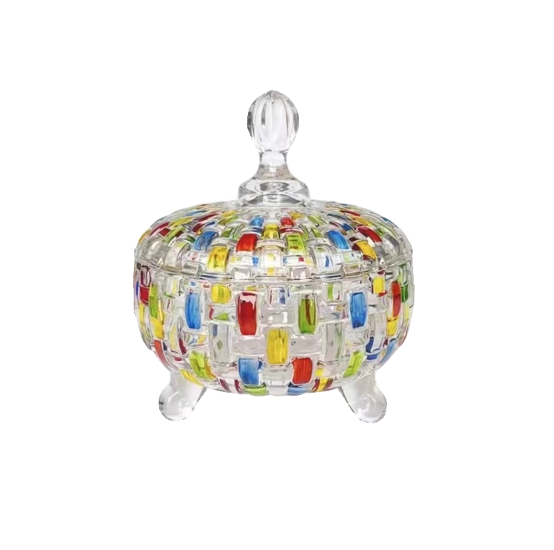 rb0w大号编织浮雕创意轻奢匠人手绘水晶玻璃糖果罐首饰盒储物罐sr