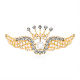 新款时尚复古宫廷风天使翅膀皇冠胸针 合金镶钻气质女士胸花 别针