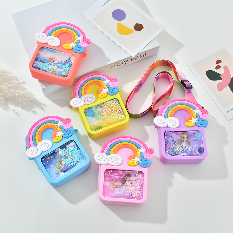 Rainbow Quicksand Silicone Bag Cute Cloud Children Coin Purse Shoulder Bag Portable Cosmetic Bag Crossbody Bag